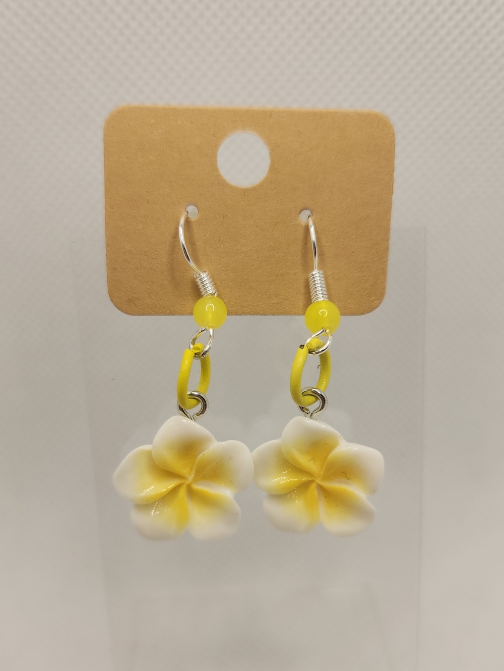 Small White/Yellow Plumera Flower Earrings